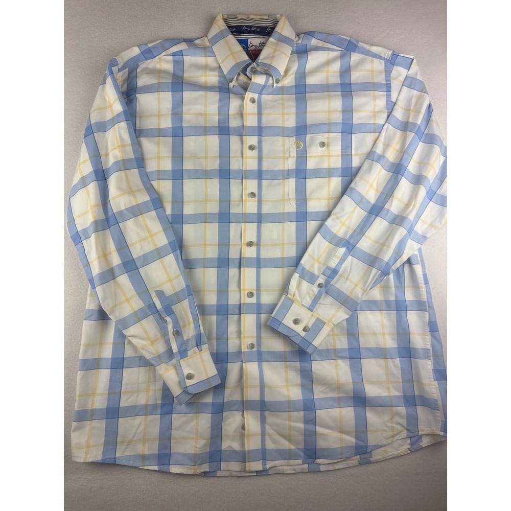 George Strait Wrangler Cowboy Cut Plaid Button Down Shirt Blue Yellow Mens XL